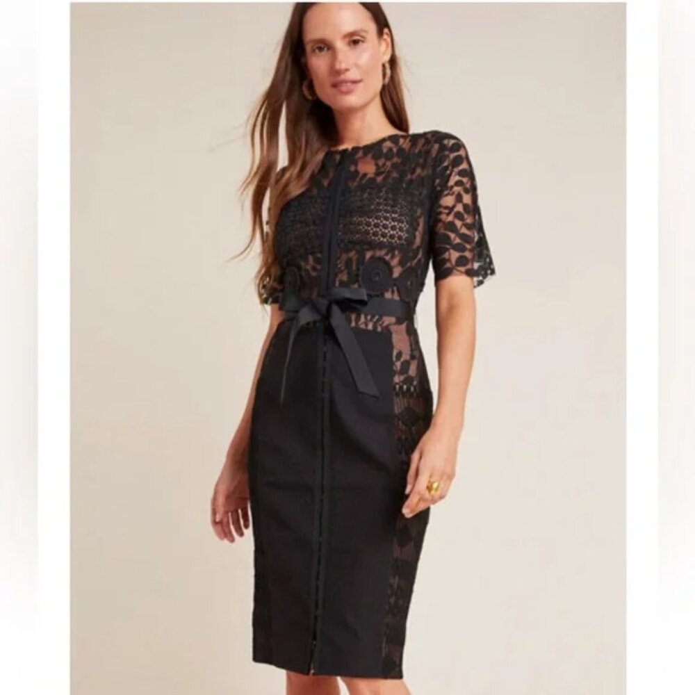 Beguile by Byron Lars Carissima Sheath Black Lace Pencil Dress Size 0P Petite